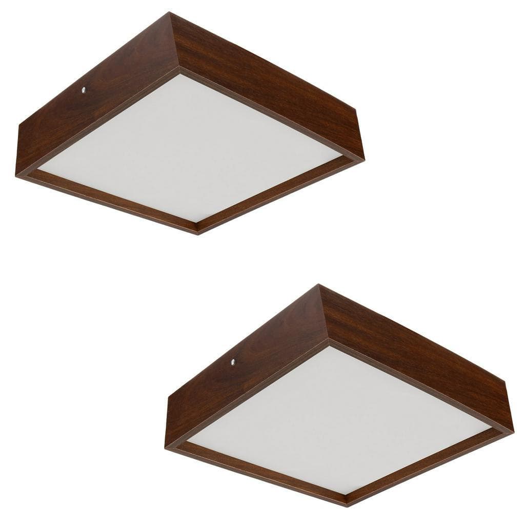 Kit 2 Plafon Quadrado Madeira 50x50cm 5 Luzes