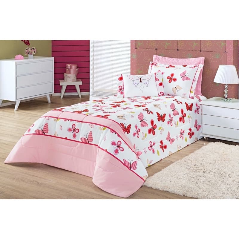 kit 5 pçs Infantil com cortina de 2 metros Borboletas oferta