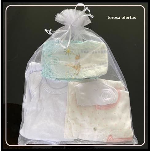 6 saquinhos de organza 30x40 Branco para roupinha maternidade