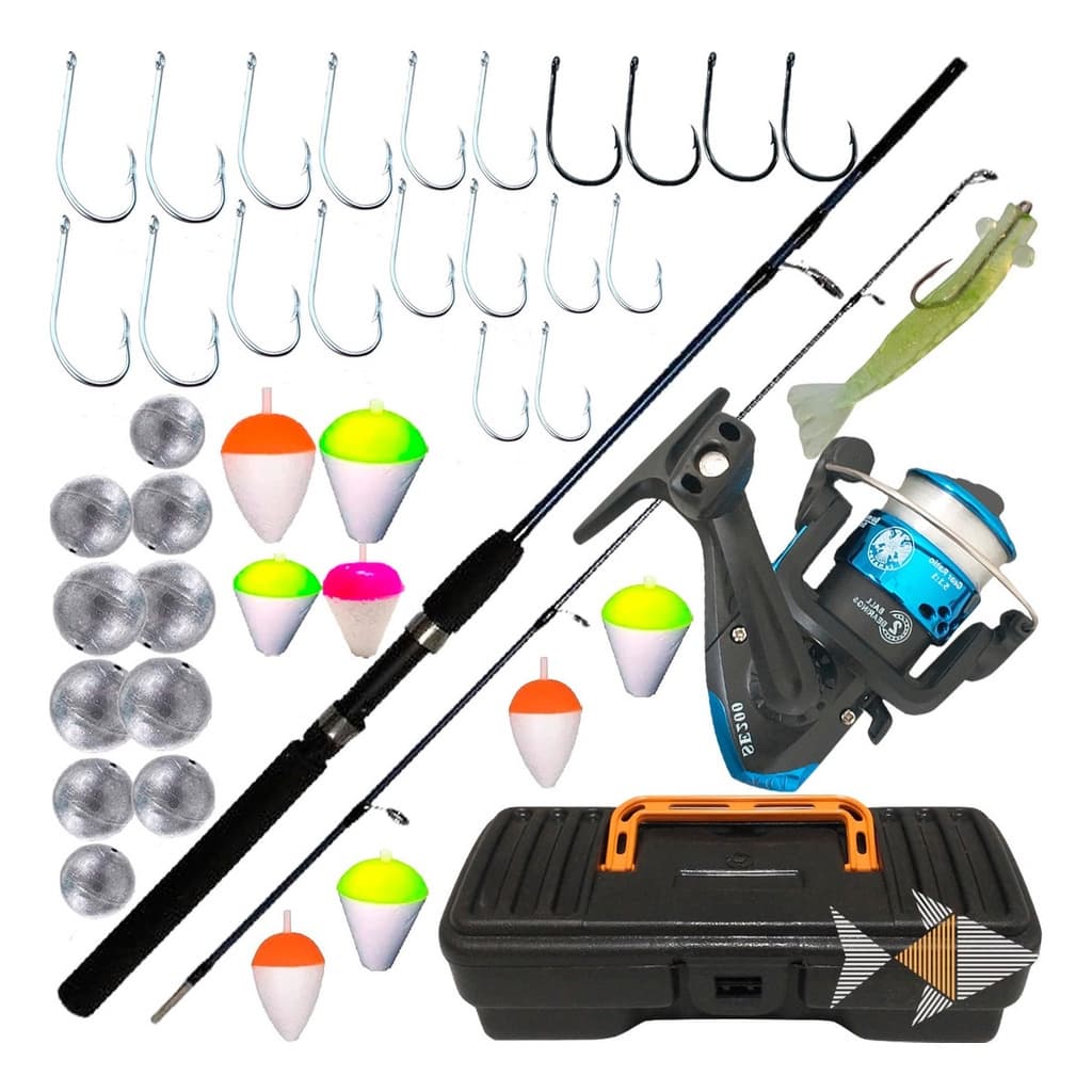 Kit Vara De Pesca Pescaria Completo Molinete Linha E Itens