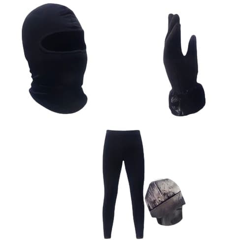 Kit Luva Feminina Veludo + Calça Térmica Segunda Pele + Touca Ninja