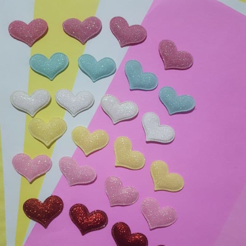 Aplique Coração Pequeno Glitter Colorido 20 unidades 4cm