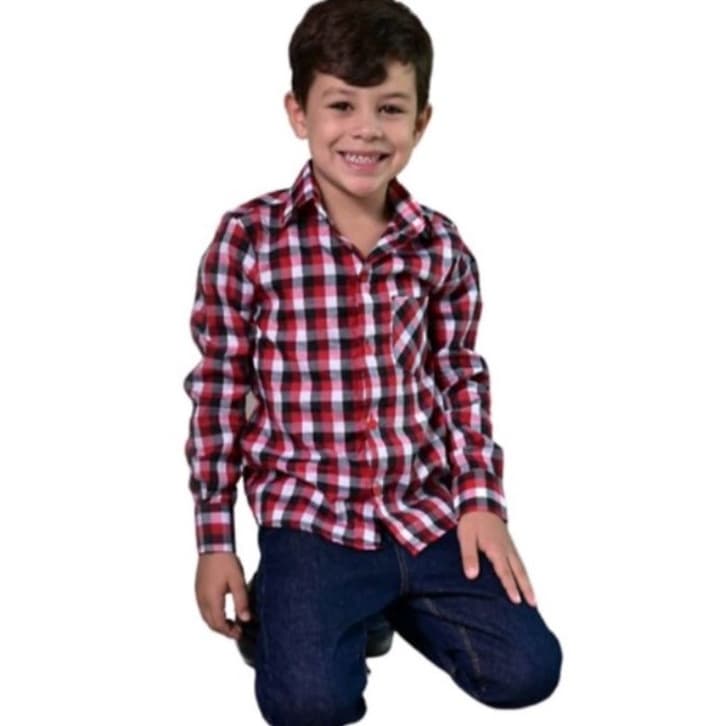 Camisa Social Manga Longa Xadrez Infantil e Juvenil Alfa 110