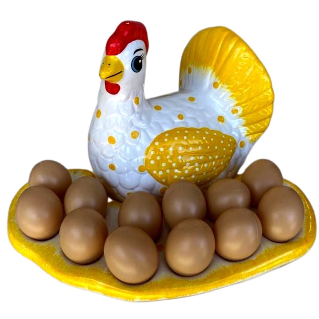 Enfeite Decorativo P/ Cozinha Porta Ovo De Cerâmica Suporte 12 Ovos Amarelo