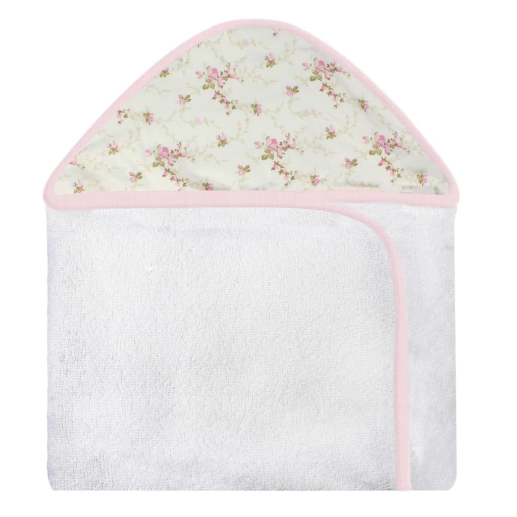 Toalha Com Capuz Estampado Floral Rosa Forrada Com Tecido Toalha Fralda 100% Algodão
