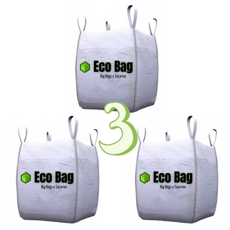 Saco Big Bag 3 unidades Grande 1000 kg 90x90x120 cm Modelo C1 Abertura