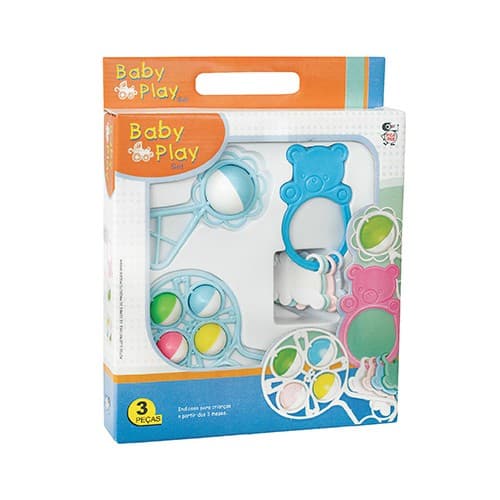 Kit Bebe Chocalhos Brinquedos Mordedor Bebe Baby Fun 3 Peças