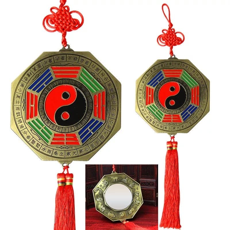 Bagua Yin Yang Com Espelho Patuá Amuletos Proteção Prosperidade e Sorte Decoração De Casa Carro P/M/G/GG