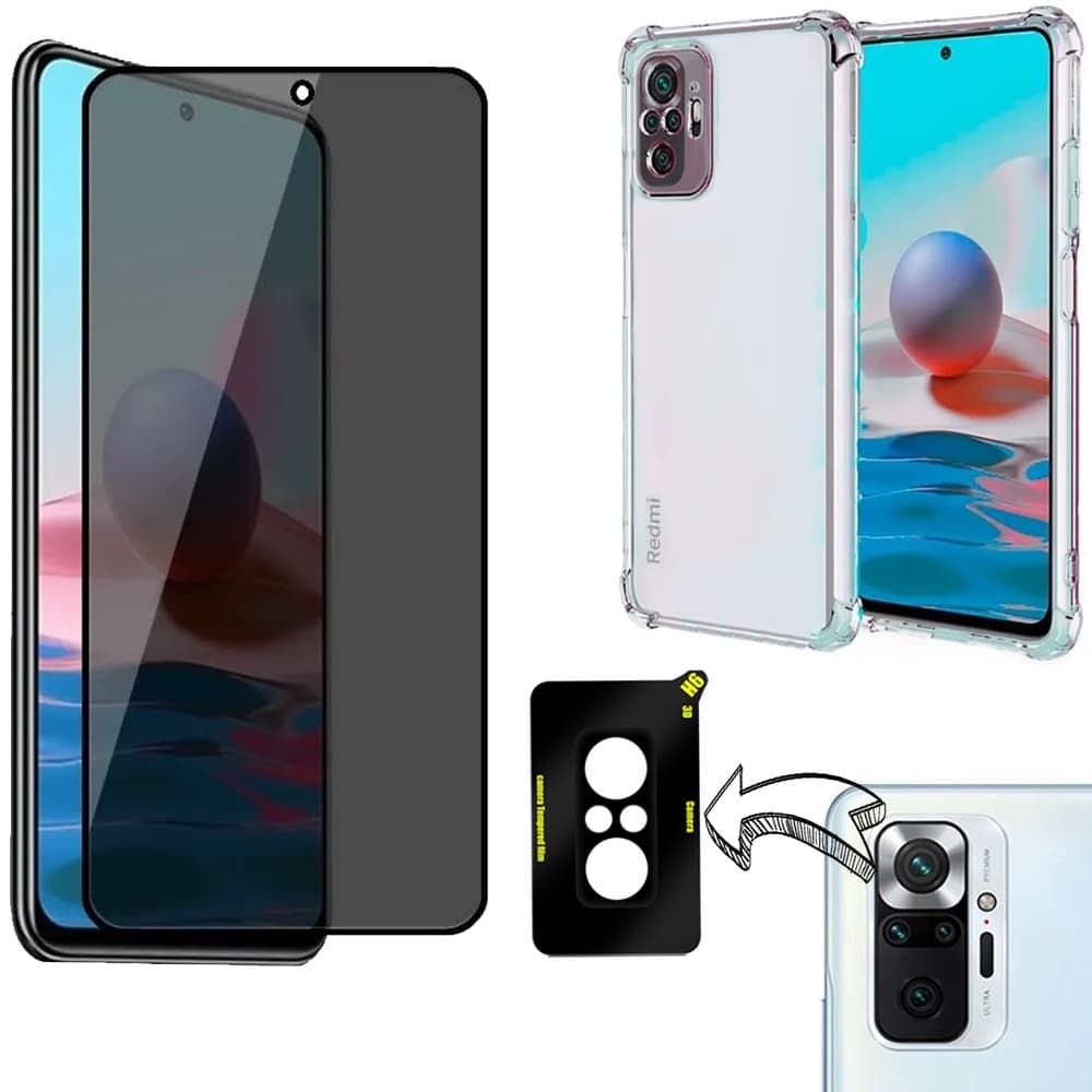 3X1 Xiaomi Redmi Note 10 Pro Película Ceramica Privacidade 3D - Capa TPU - Película Câmera 3D