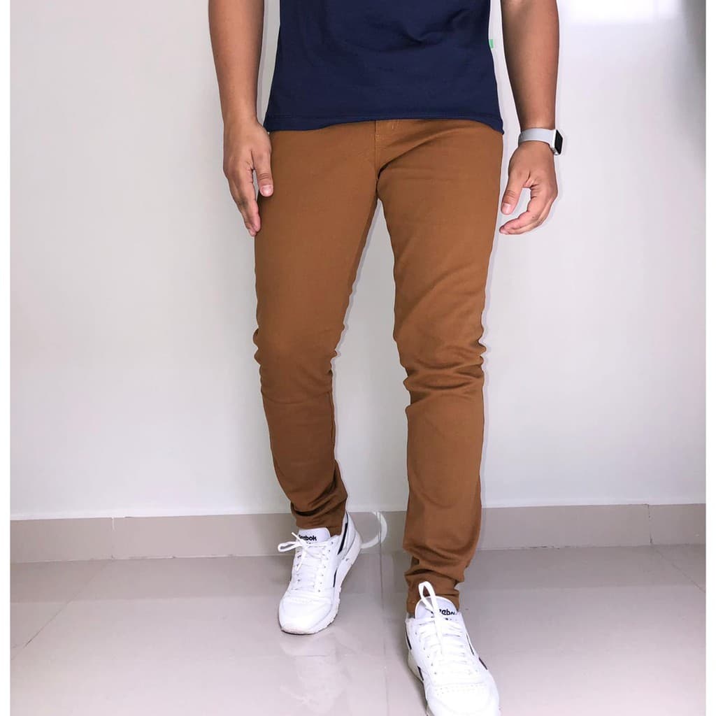 Calça Masculino Caramelo  Sarja Slim Com Elastano Casual Top