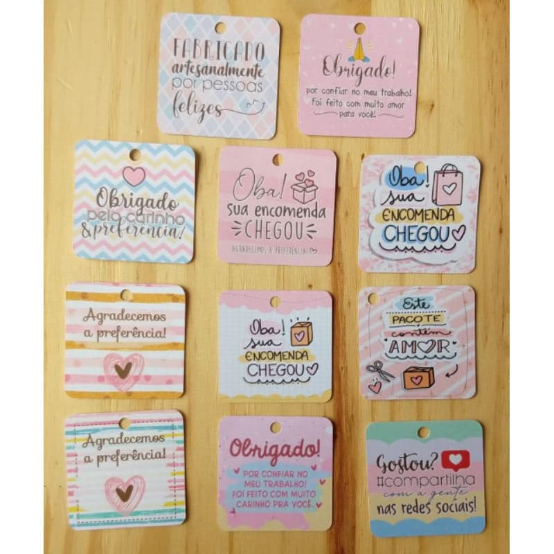 48 Tags Quadradas Tons de Rosa 4cm