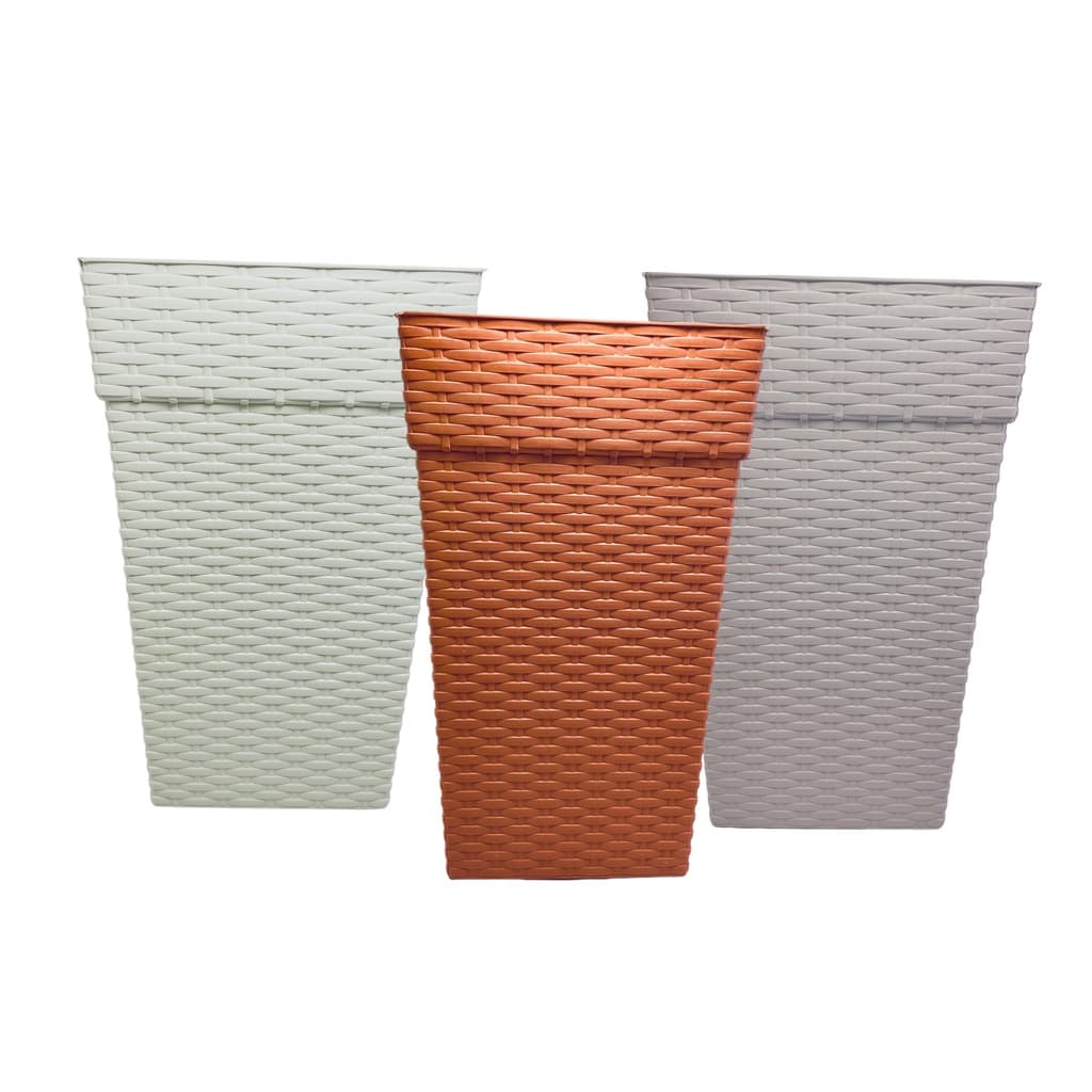 Kit 3 Vaso Decorativo Quadrado Coluna Rattan 28 Litros Para Flores e Plantas