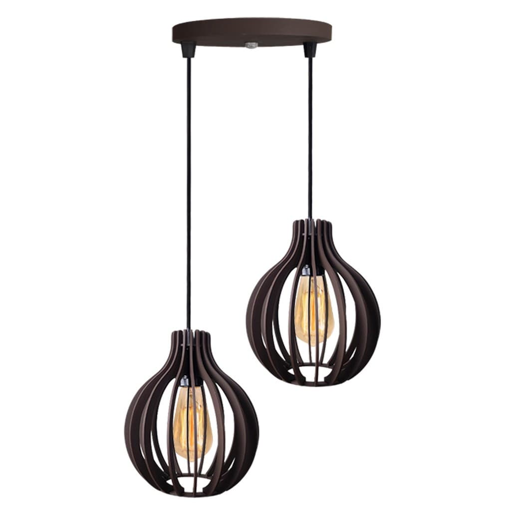 Pendente lustre luminária de madeira duplo com regulagem de altura marrom