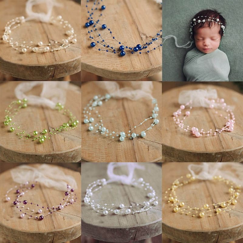 Adereços Fotografia Recém-Nascidos Bebê Pérola Headband Princesa Mantilha