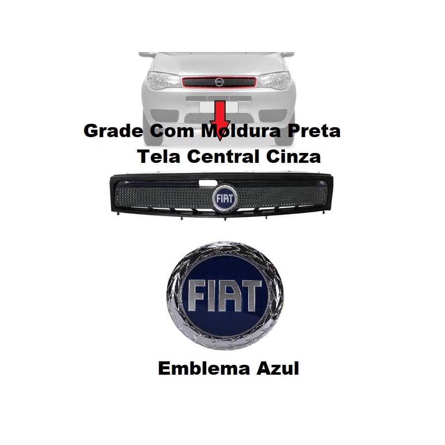 Grade Dianteira + Emblema Palio Siena Strada 2004 05 06 2007 2008 2010 AZUL 5144 13021