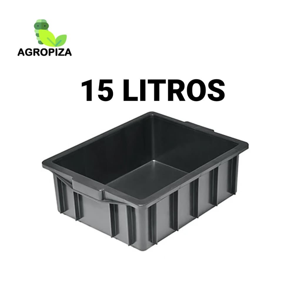 Kit 2 Caixas Plástica Preta 15 Litros S/ Tampa Resistente - Composteira.