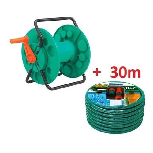 Suporte Enrolador Jardim + 30 Metros Mangueira Tramontina
