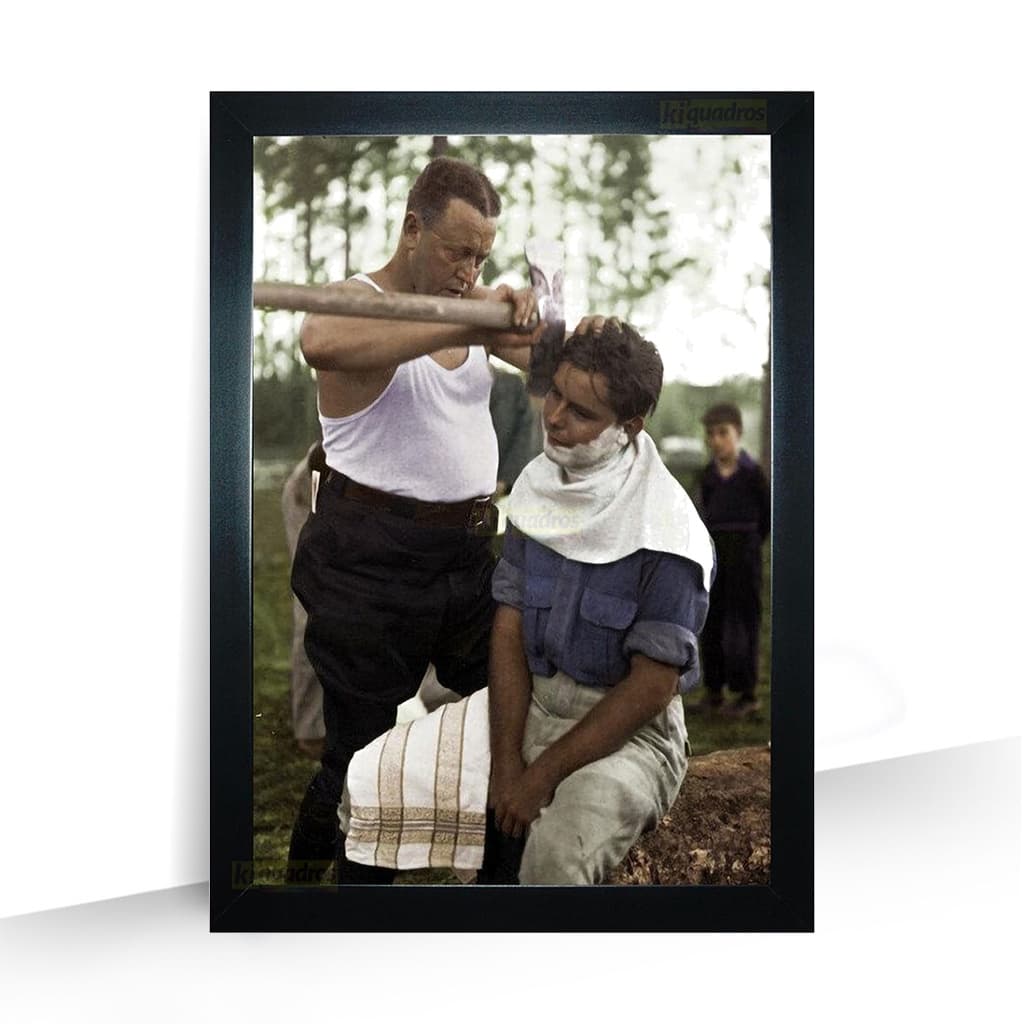 Quadro Corte Cabelo Antigo Barbearia Moldura A4 32cm