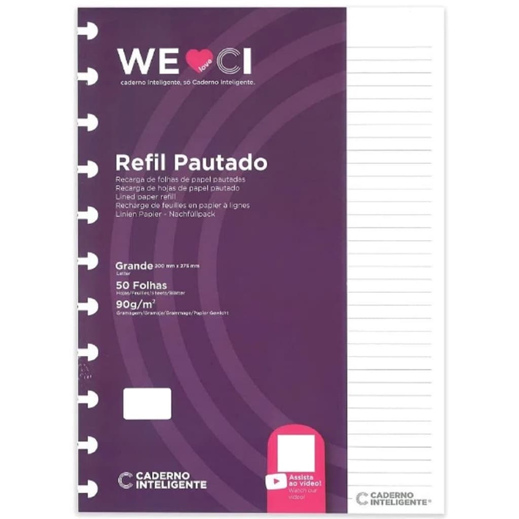 Refil Pautado Grande Para Caderno Inteligente Com 50 Folhas