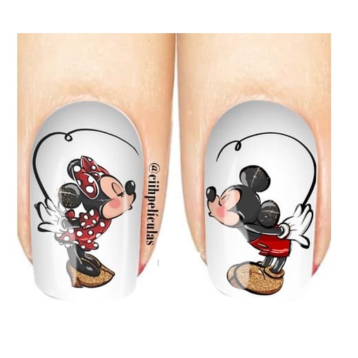 Película De Unha Com 12 Adesivos Na Cartela | Adesivo De Unha | Minnie E Mickey Casal | Decoração De Unha | Manicure.