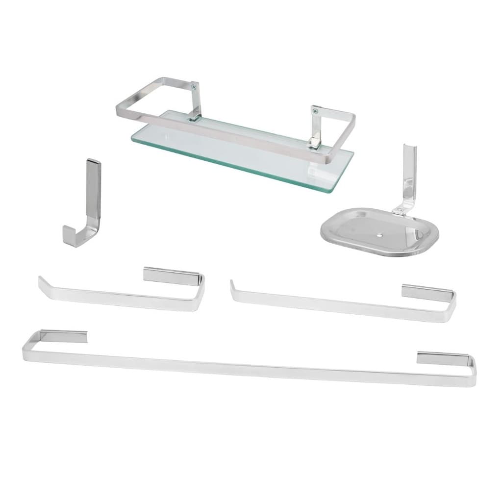 Kit Acessórios Para Banheiro 6 Peças Inox Alumínio Quadrado com Porta shampoo reto quadrado
