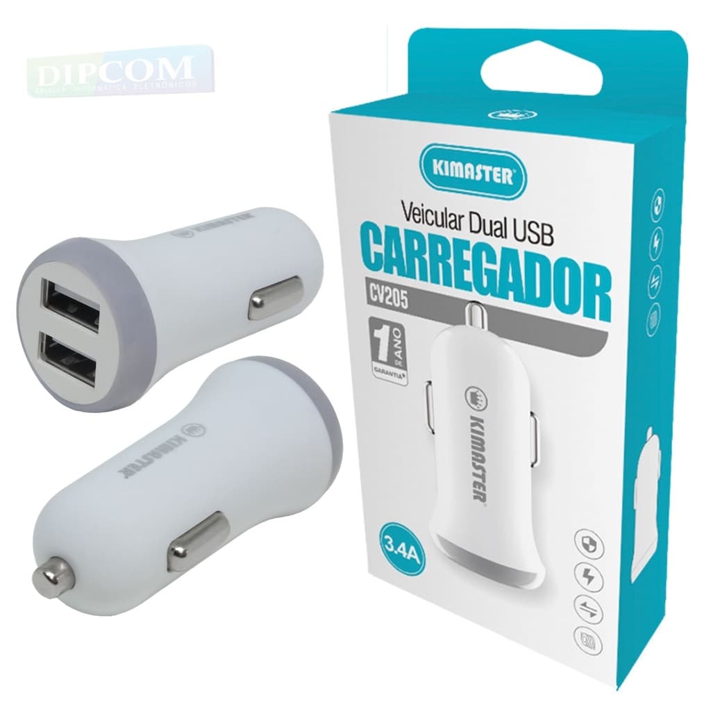 Carregador Veicular Turbo 3.4A - Fonte para carro Dual USB - Original Kimaster CV205