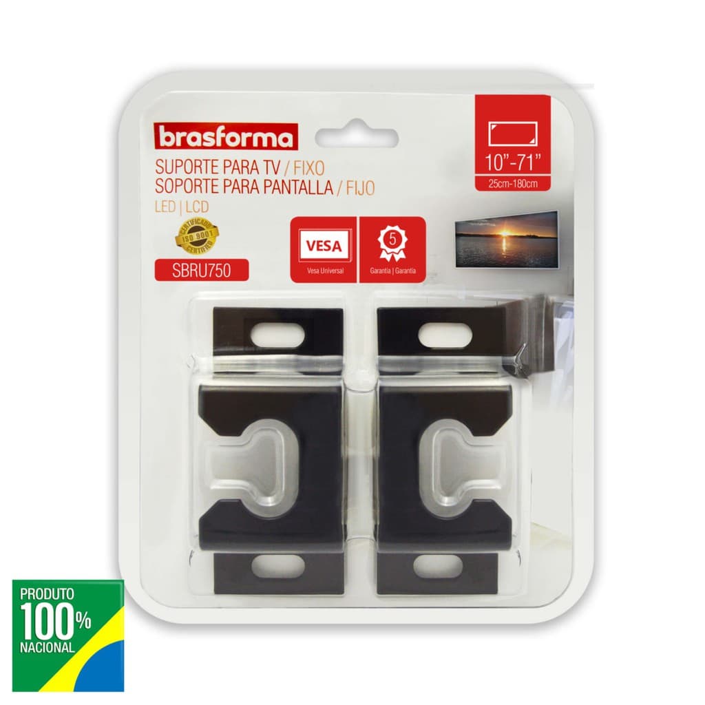 Suporte FIXO UNIVERSAL para TV LED, LCD, Plasma, 3D e Smart TV de 10” a 71” – Brasforma SBRUB 750