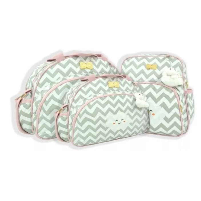 Kit 3 Bolsas Maternidade Nuvem bolsa mochila frasqueira bebê Chevron impermeável Mave Baby menino menina
