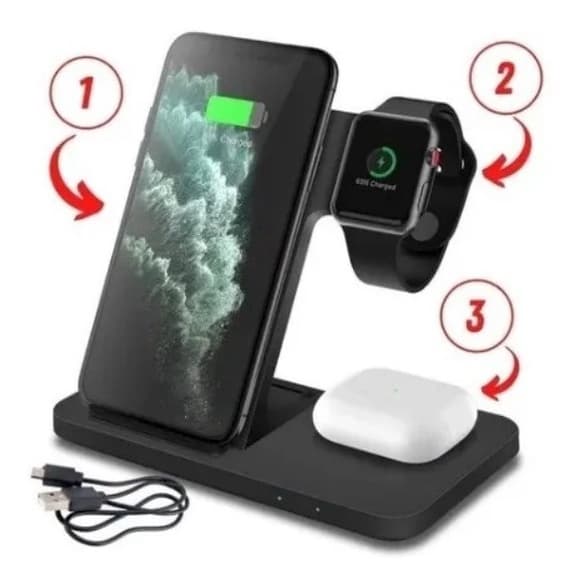 Base Com Carregamento Por Indução 3 Em 1 iPhone Watch Airpod