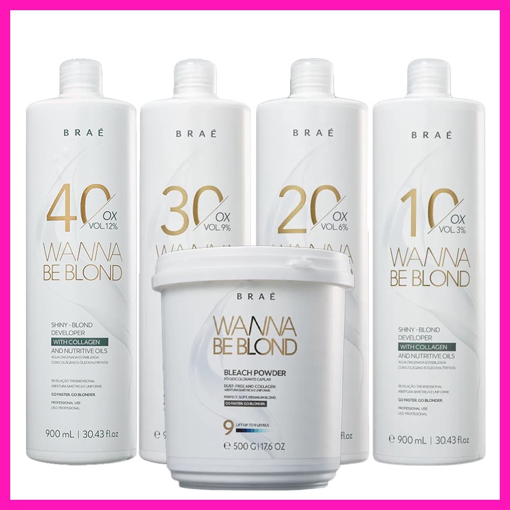 Braé Wanna Be Blond Água Oxigenada 900 ml + Pó Descolorante 500gr Linha Profissional