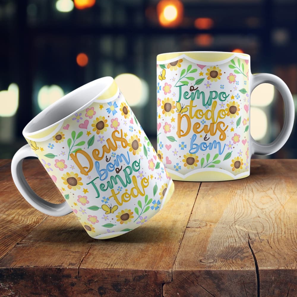 CANECA DE PORCELANA DEUS É BOM O TEMPO TODO  CANECA PERSONALIZADA