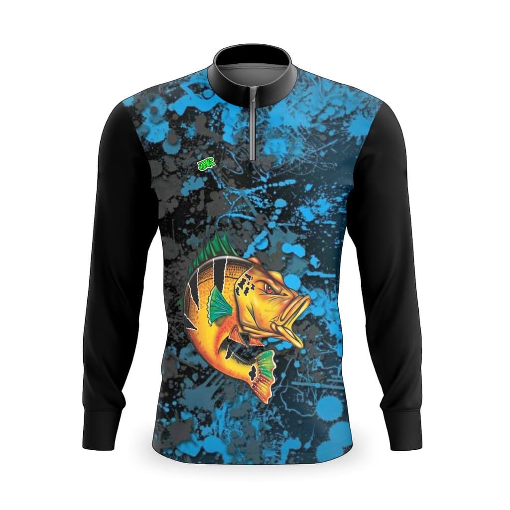CAMISETA DE PESCA MANGA LONGA MASCULINA PEIXE AZUL PREMIUM