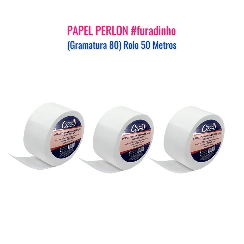 Kit C/3 Papel Perlon P/ Depilação Gramatura 80 Rolo 50m Santa Clara a