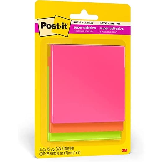 Blocos de Notas Adesivas Post-it Cascata - 3 Blocos de 76 mm x 76 mm - 45 folhas cada