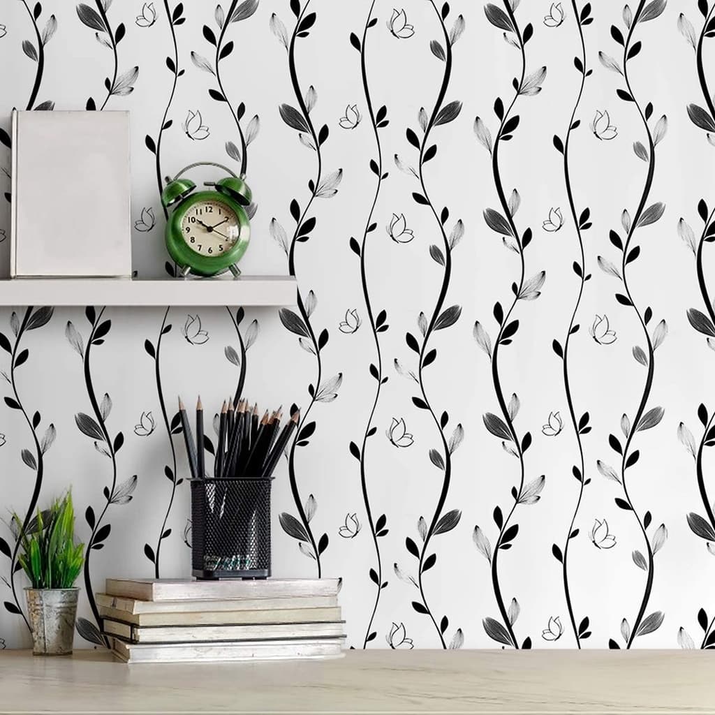 Papel De Parede Adesivo Autocolante Floral Folhas e Borboletas 45cm x 2m