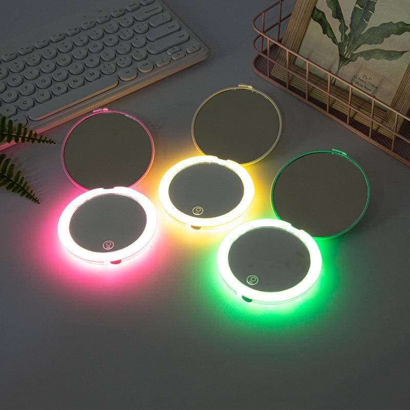 Espelho de maquiagem portátil LED portátil com bolso leve dobrável pequeno espelho de presente prático luminoso espelho