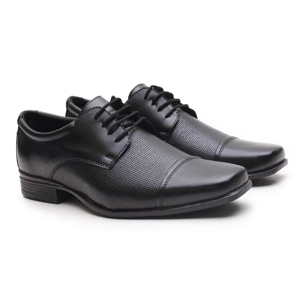 Sapato Social Miletto em Material Tecnológico com Detalhes Texturizados - 707 Preto