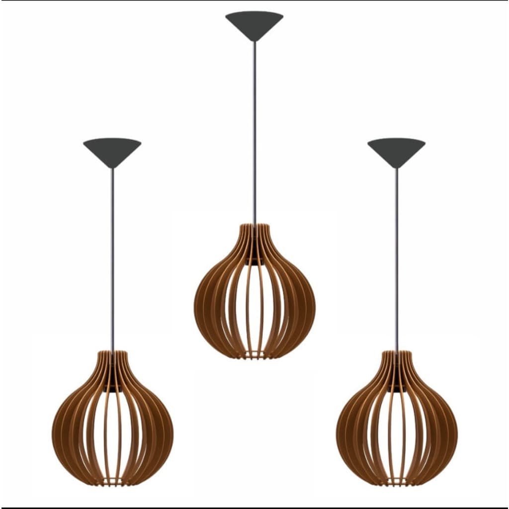 Kit 3 Pendente Lustre Luminaria Cosinha Sala Arandela Mdf Cru.