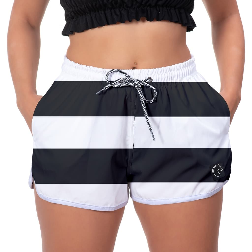 Short Feminino Moda Praia Premium Estilo Casual Soltinho Com Bolsos e Secagem Rápida Listrado