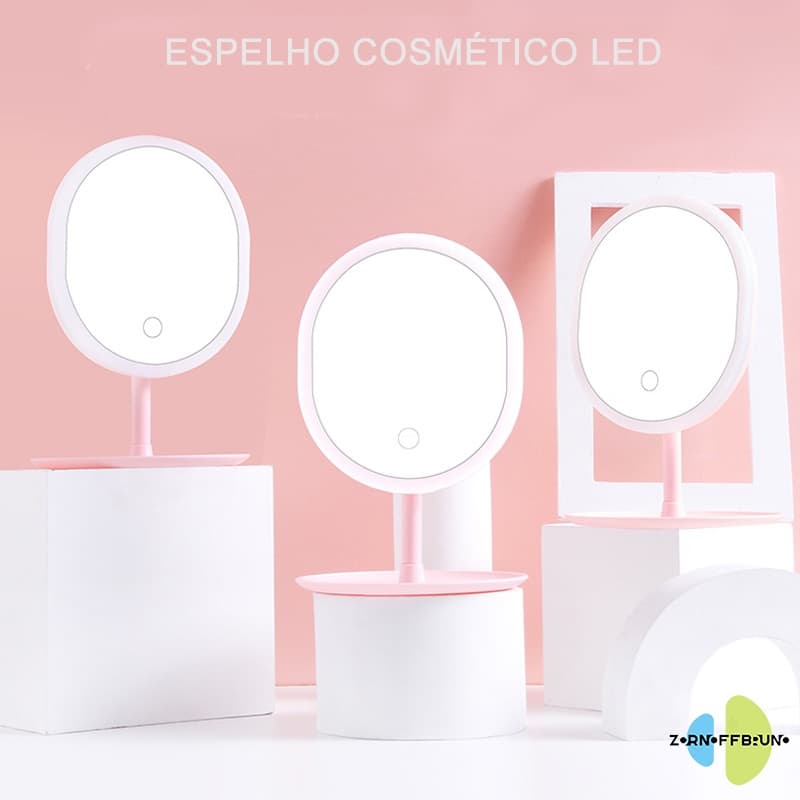 Espelho de maquilhagem inteligente com espelho oval LED oval dobrável ajustável oval