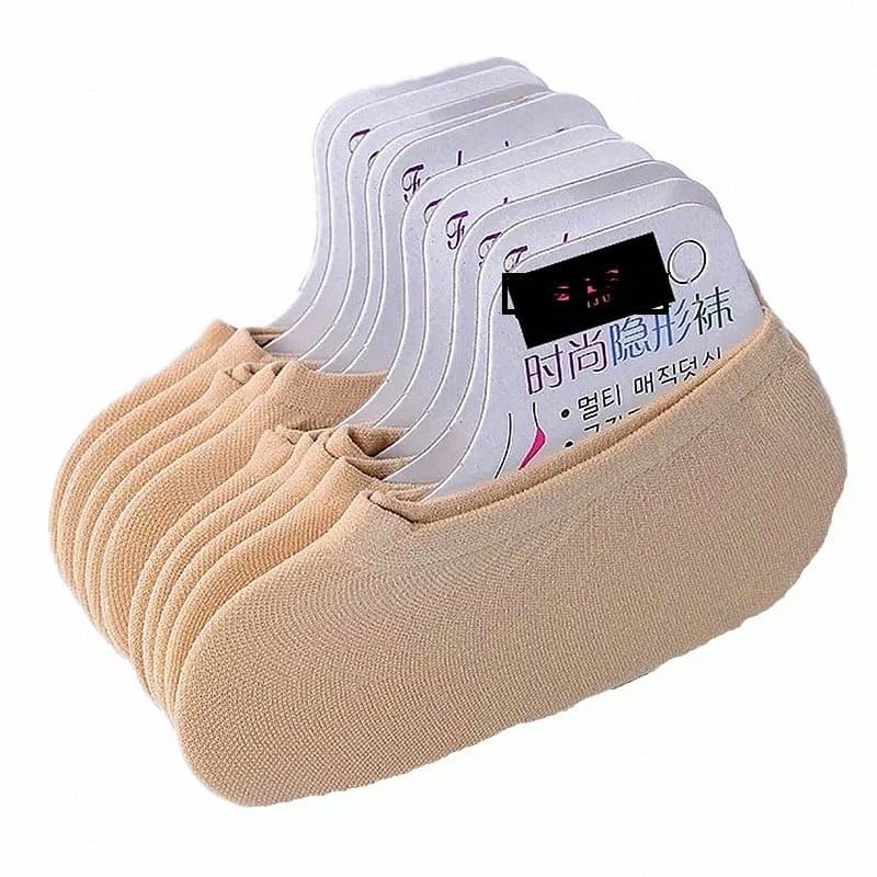 Kit 10 Pares Meia Sapatilha Com Silicone Invisível Não Aparece Mulher Unissex Promoção