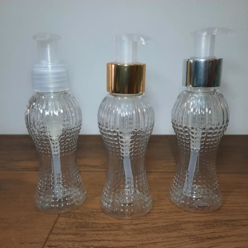 3 Frascos saboneteira pet cinturinha 80ml com válvula pump saboneteira luxo dourada/prata ou transparente.
