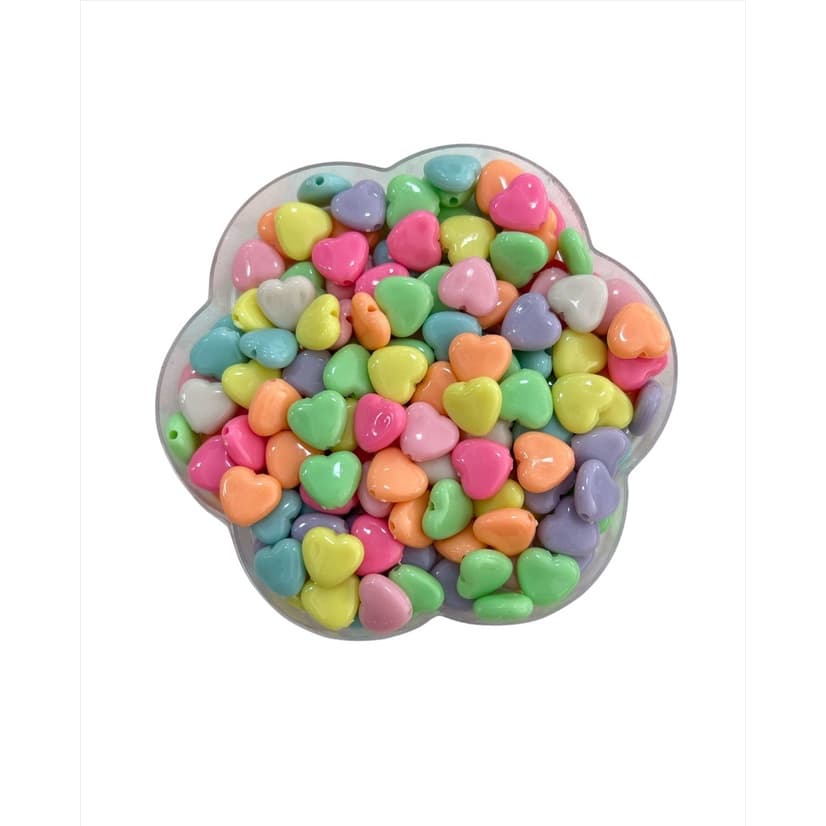 Miçanga - Coração Multicolorido Candy - 12x11mm - 50g