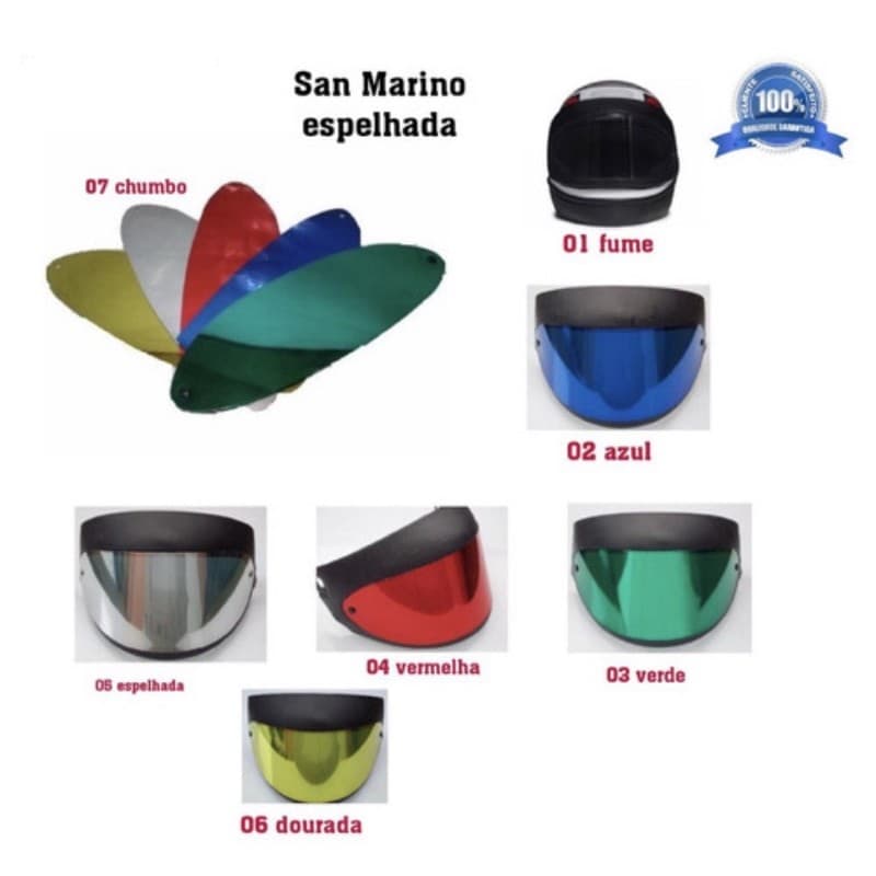 Kit Viseira Capacete San Marino Espelhada 10 Viseiras