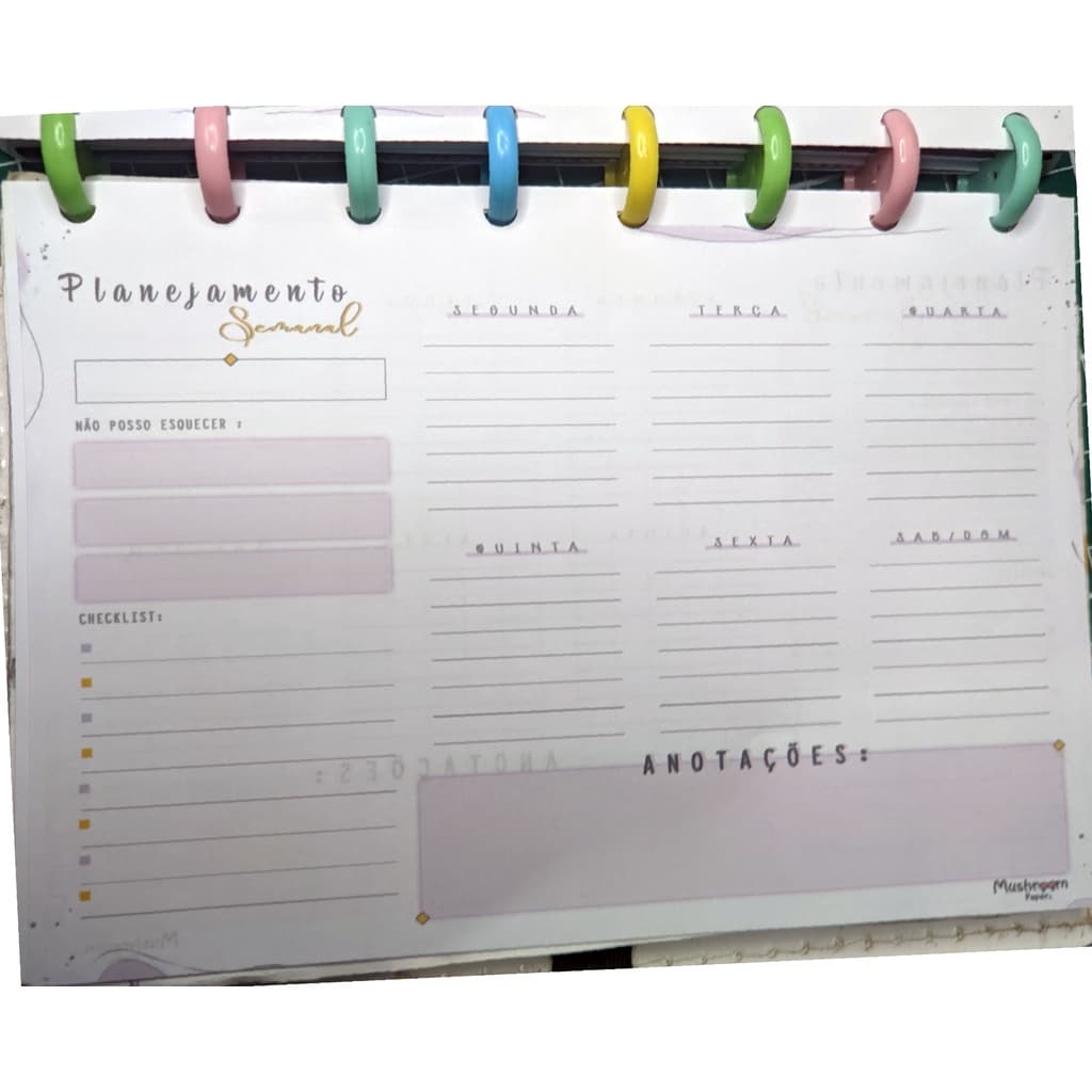 30 Folhas Planner Semanal Diario sem Data Caderno Infinito Inteligente De Discos