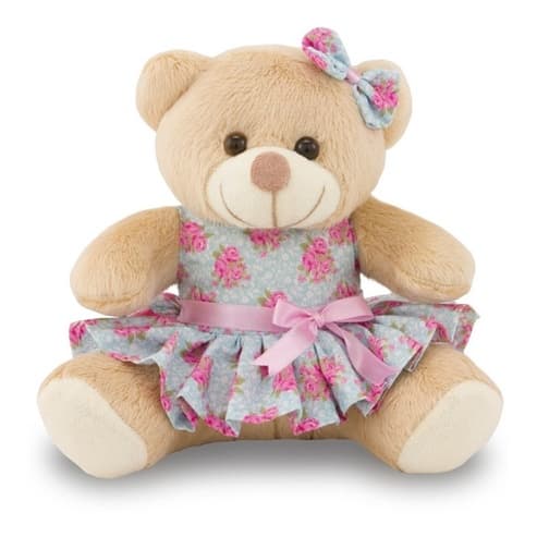 Ursinha De Pelúcia Menina Floral 25cm - Decoração