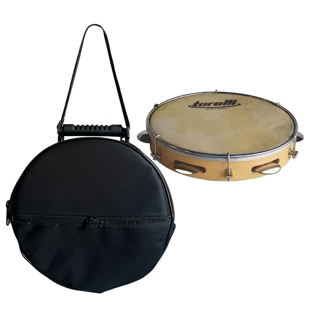 Pandeiro Injetado 10 pol Pele animal Torelli TP 300 Bag Luxo