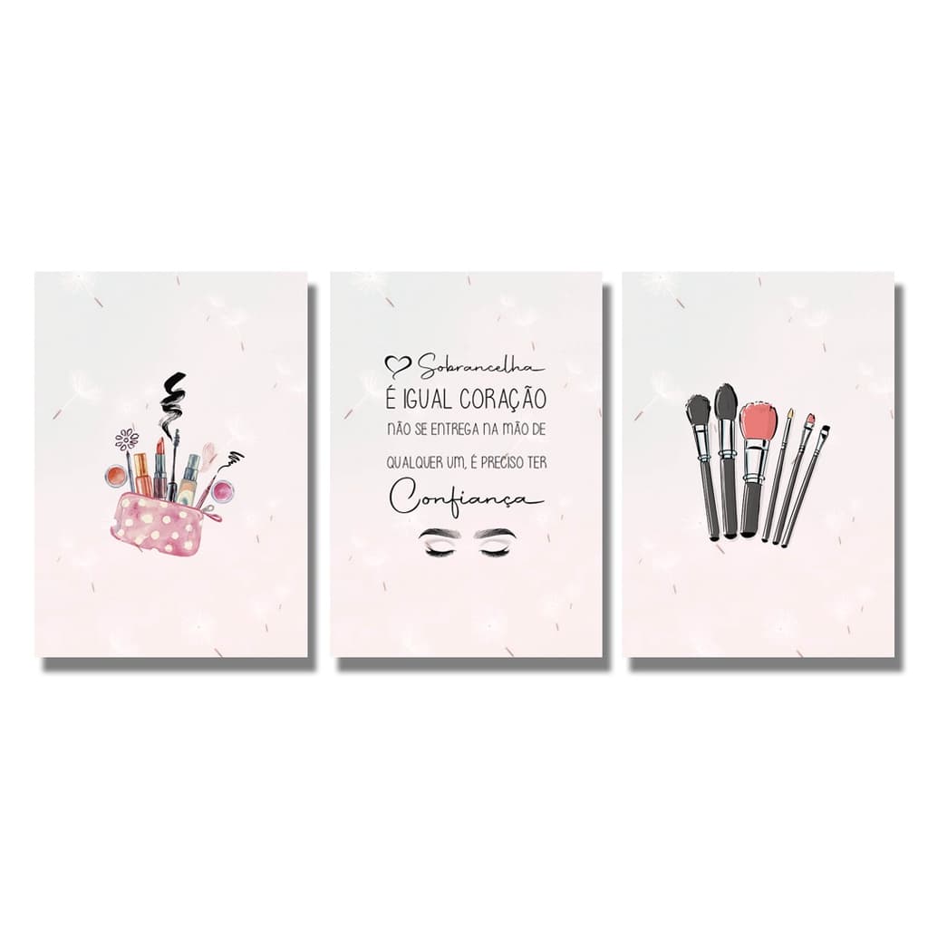 Kit Quadro Decorativo Design de Sobrancelhas Cilios Maquiagem