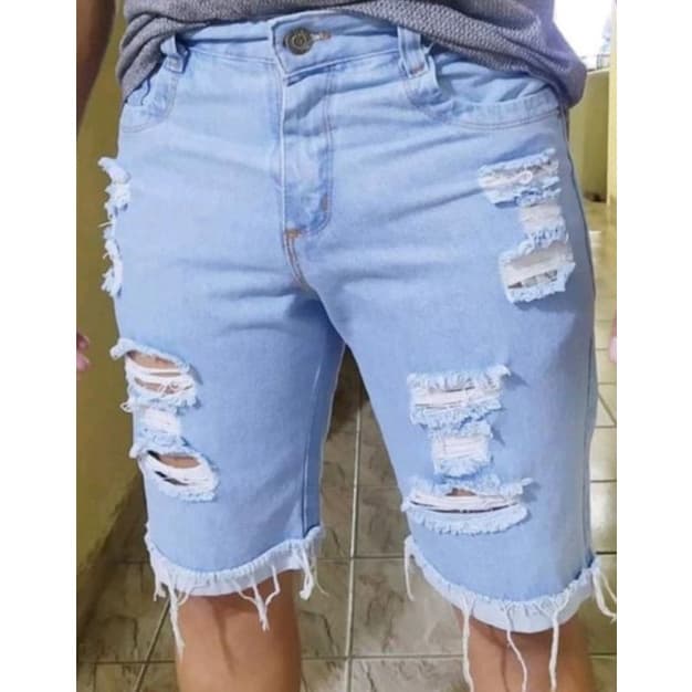 bermuda jeans Masculina Rasgada Slim Premium bermuda rasgada .2023 Só Hoje