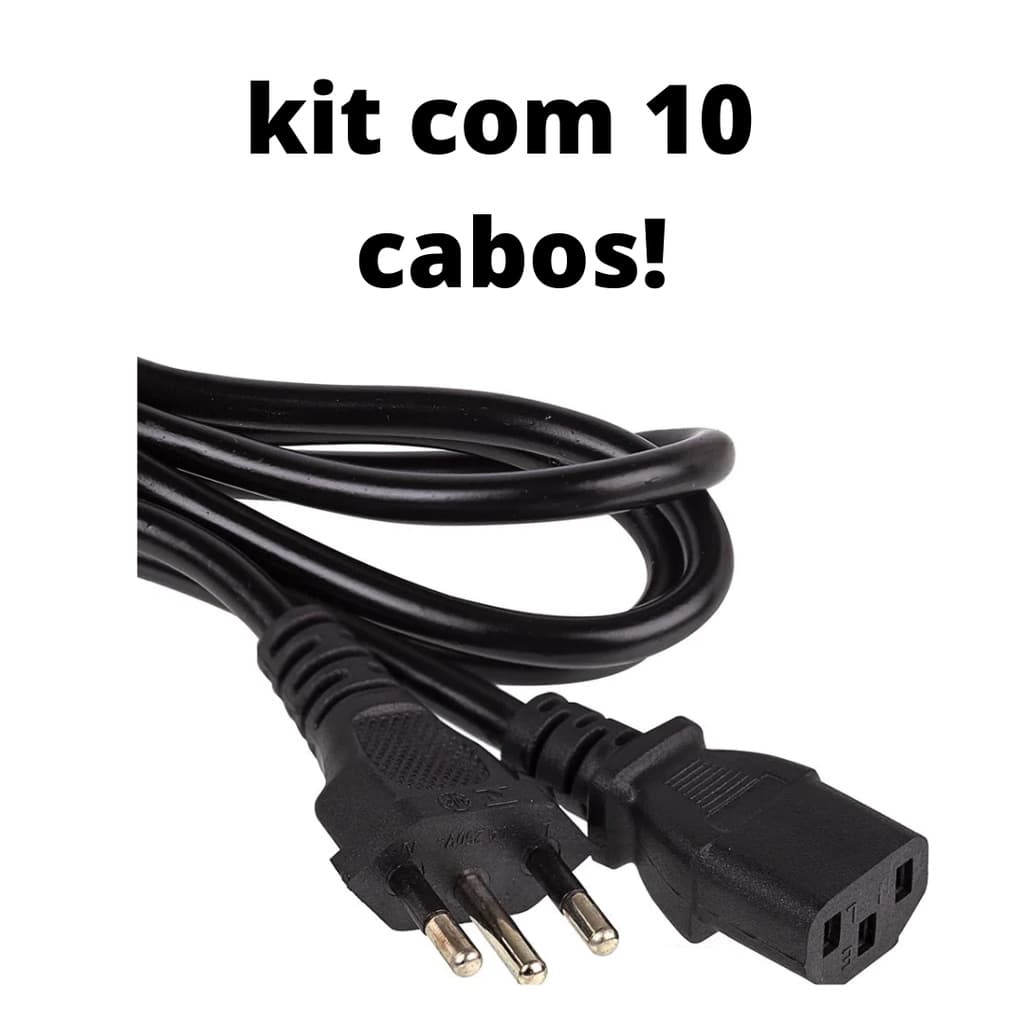 Cabo de Força para Computador/PC/Fonte/Monitor Kit 10 peças